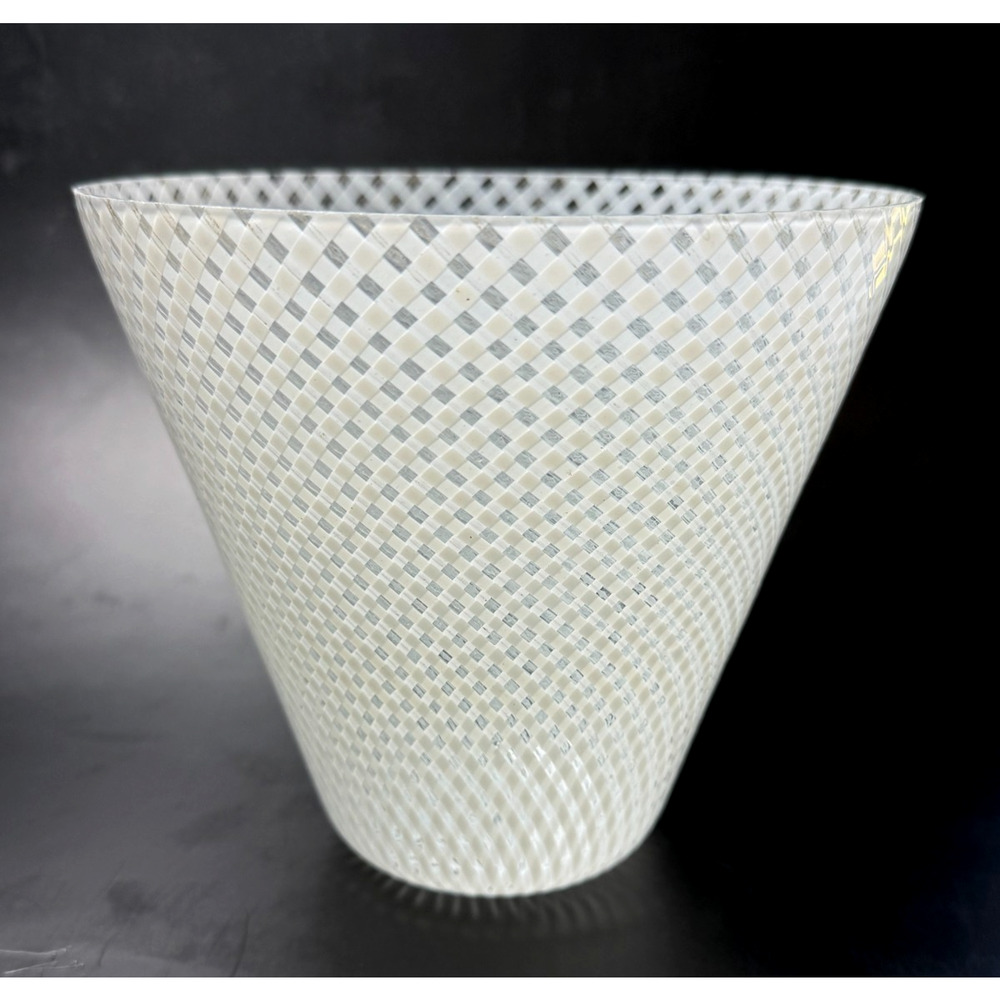 Vintage Murano White Reticello Lattice Net Vase Bowl Art Glass Venetian Italy